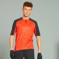 Rockrider Short-Sleeved Mountain Biking Jersey Expl 500 - Red